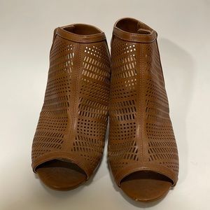 Brown Open Toe Block Heels